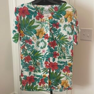NWT New Aura Floral Button Down w/ Shoulder Pads Shirt Size S NWT
